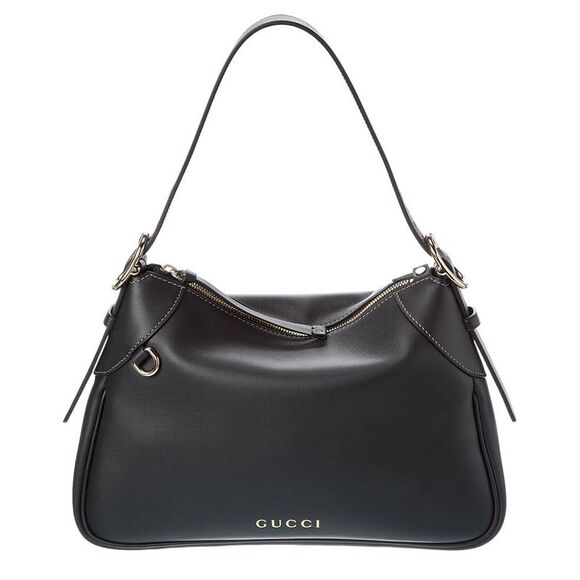 Gucci Gg Emblem Leather Hobo Bag, Black - Picture 1 of 4